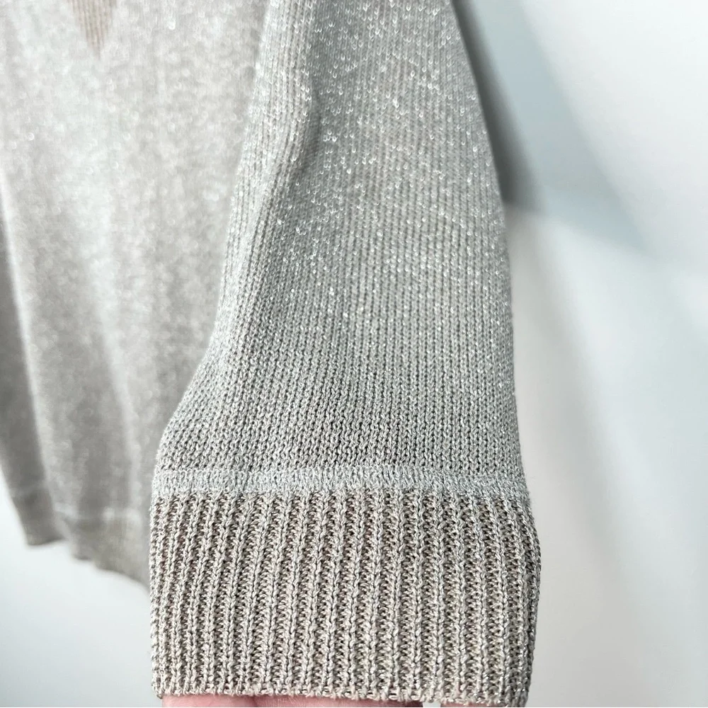 Talbots Metallic Silver Gold Shimmer Linen Blend Sweater XS